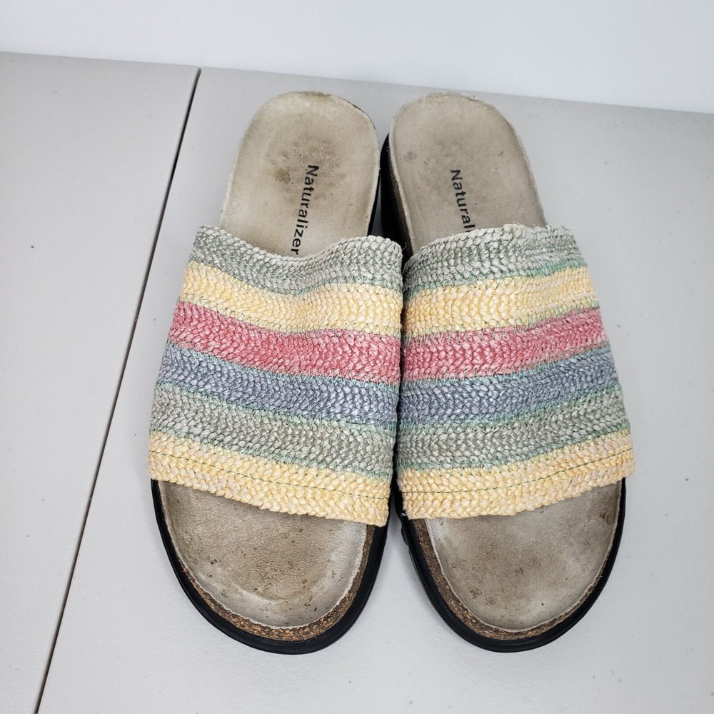 Naturalizer Slide Sandals Women's Size 6M Multicolor Rainbow Striped Boho Wedge - Picture 2 of 8